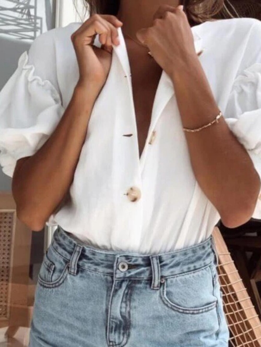 Sabo Skirt White Montague Bodysuit Puff Sleeve Button Down Cottagecore Medium